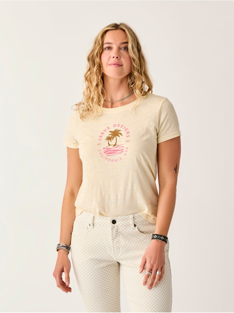NEW Carve Designs Cassidy Graphic Tee Classic Fit Dogwood Palm Organic Cotton S
